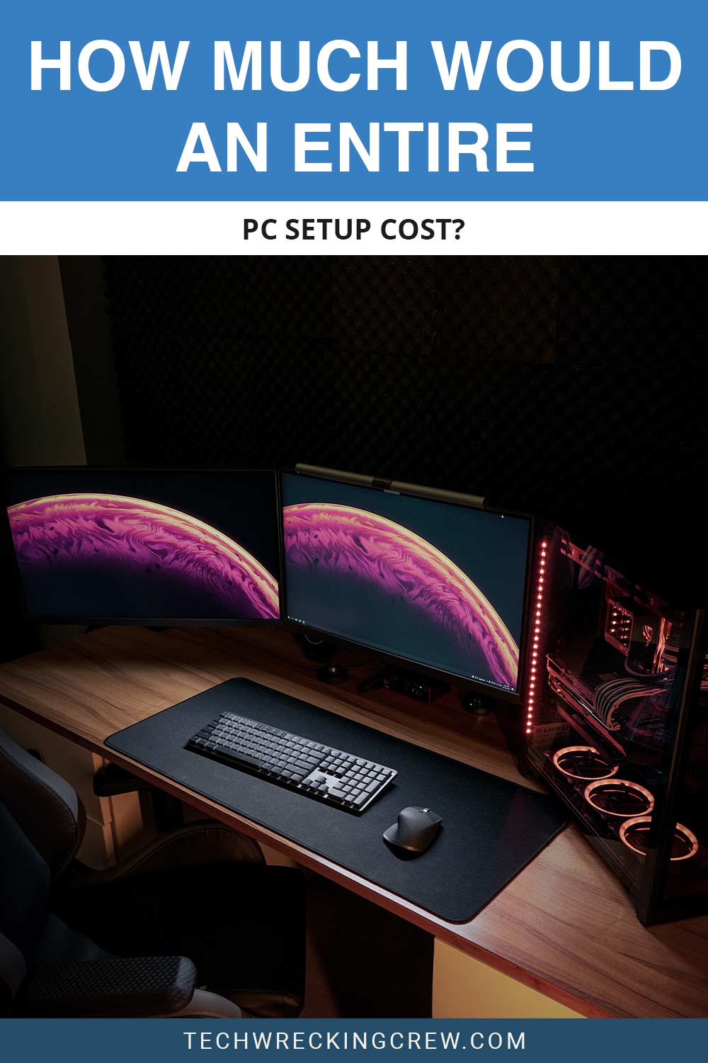 A desktop computer on table and a chair in front of it - How much would an entire PC setup cost?